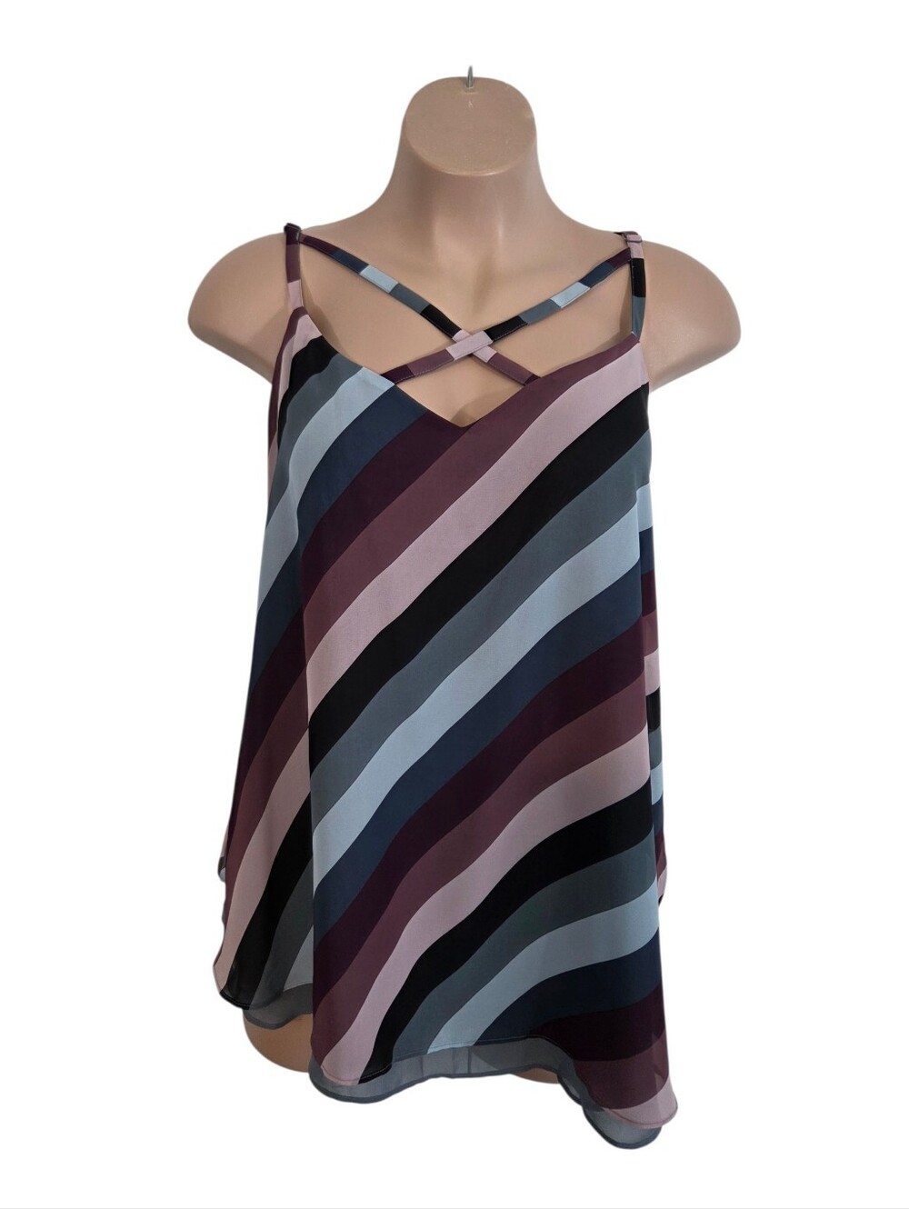 Torrid Layered Criss Cross Diagonal Stripe Cami Adjustable Straps Size 4 ~ NWT